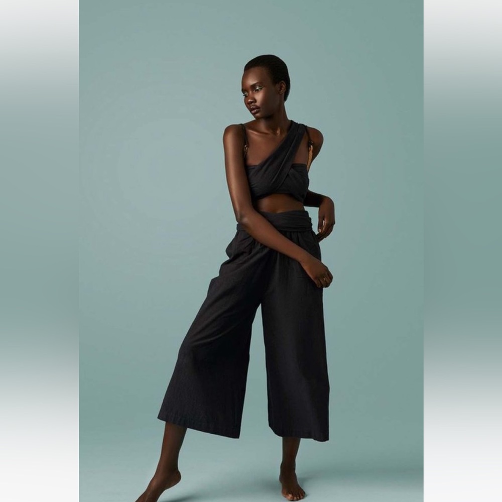 Par En Par Black Cotton Tie Waist Culottes